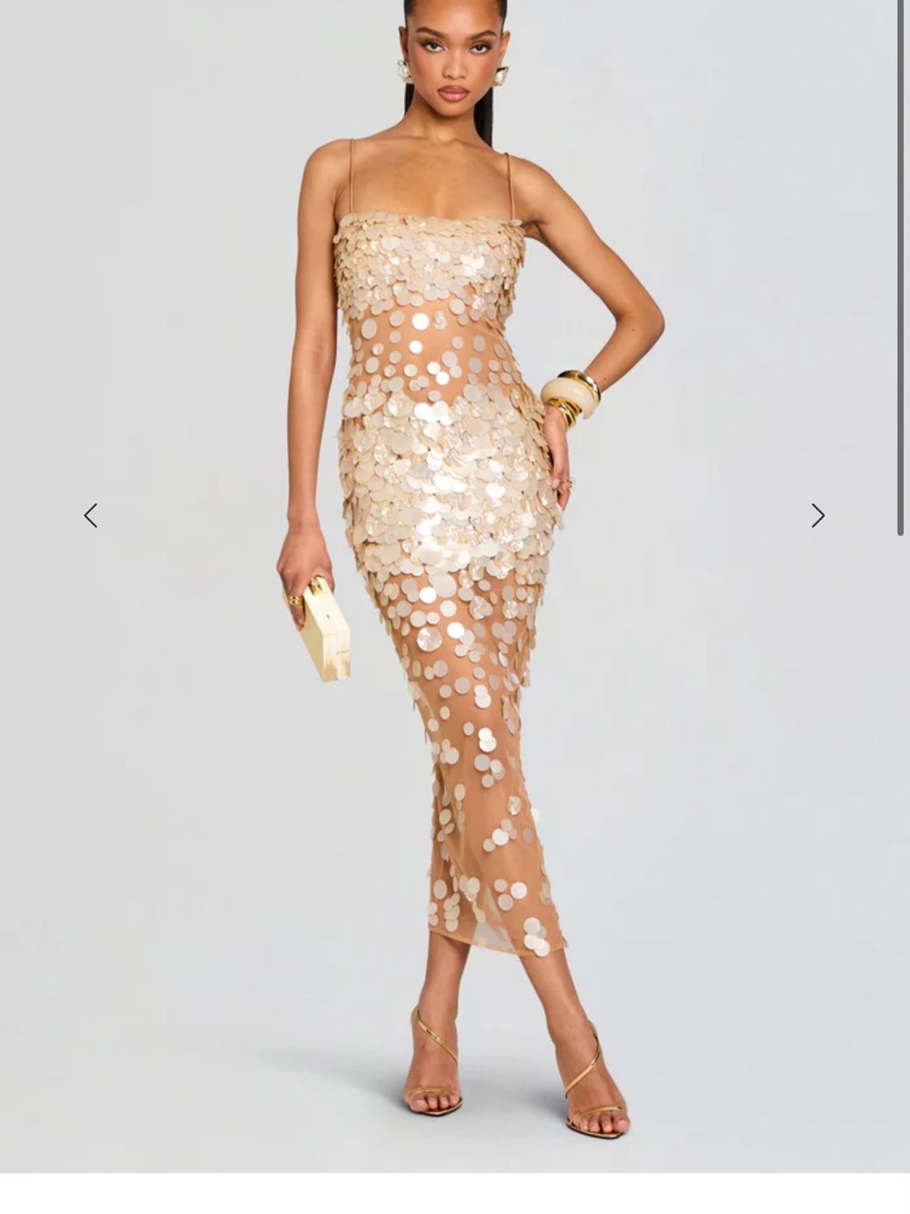 Retrofete Nude Gold Sequin Midi Dress